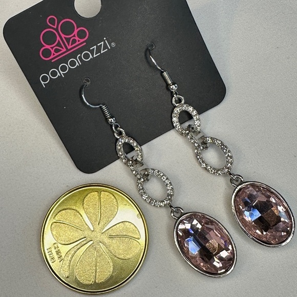 Elegant Silver and Pink Dangle Earrings - Picture 4 of 6